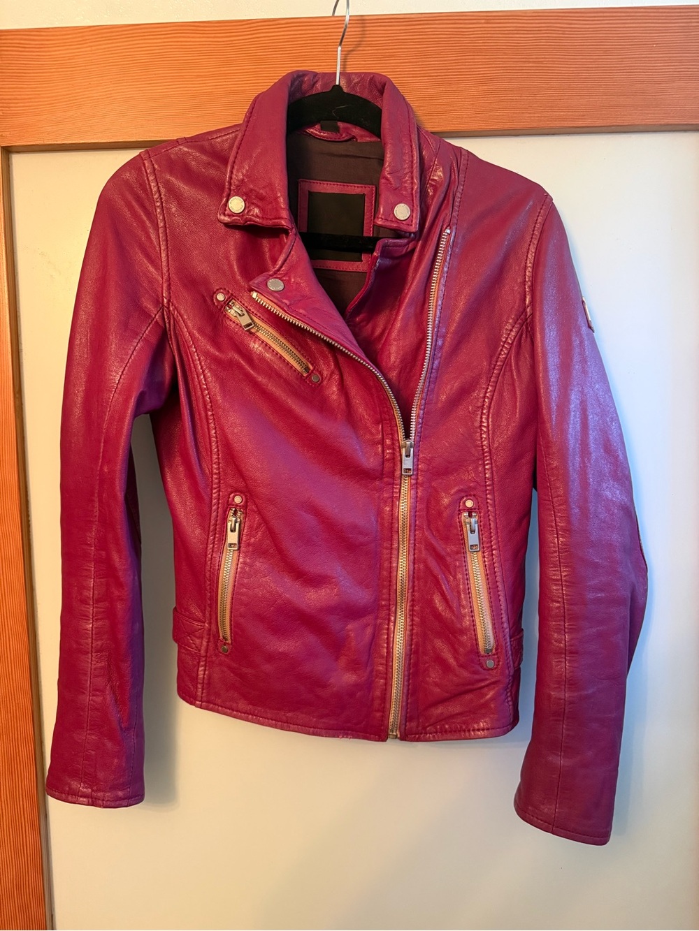 Mauritius Sofia 4 RF Berry Lamb Leather Moto Jacket